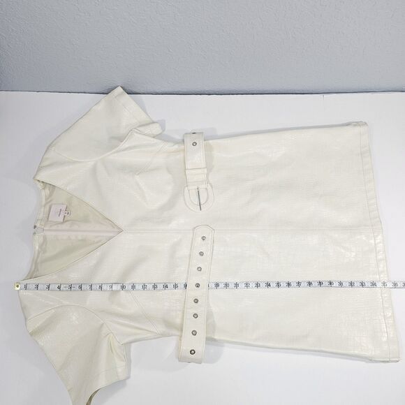 Cinq a Sept Abytha Belted Faux Leather Mini dress in Alabaster Size 14 - Picture 11 of 11